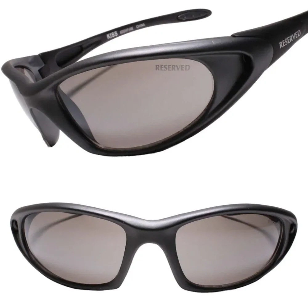Athletic Outdoor Stylish Sporty Black Wraparound Design Gray Sunglasses